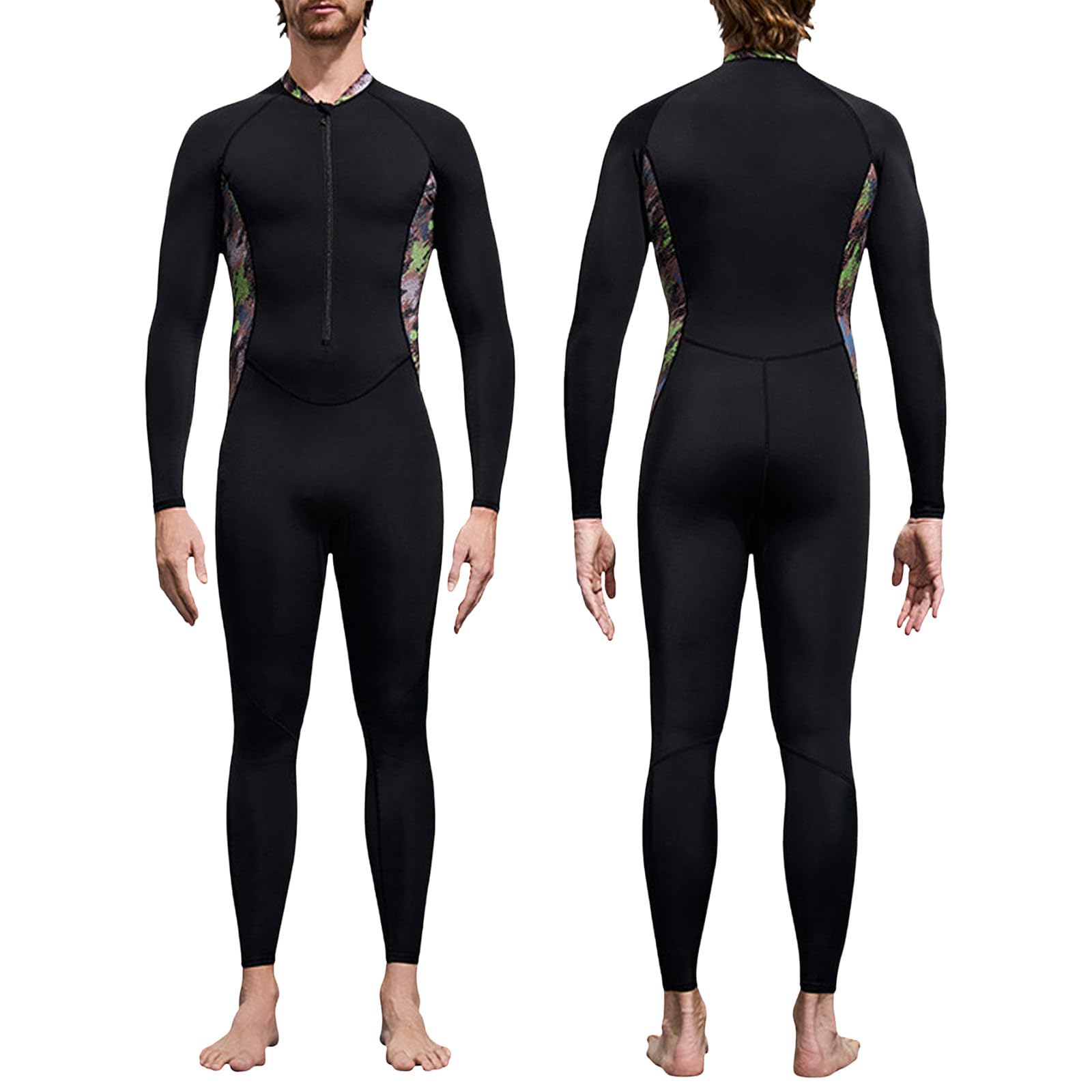 Mute da uomo a lunghezza intera, con cerniera, a maniche lunghe, tinta unita, costume da bagno elasticizzato per immersioni, costume da bagno sportivo da nuoto, costume da bagno casual