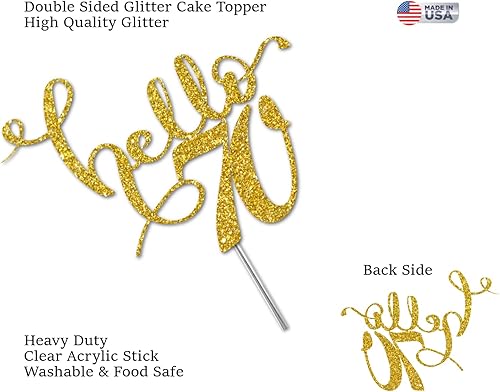 Miniatura 3 de Hello 70 - Decoración para pastel de cumpleaños con purpurina dorada, ideas de decoración de fiesta, calidad premium, purpurina resistente de doble