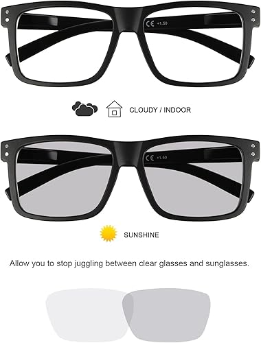 Miniatura 4 de Eyekepper Gafas de lectura fotocrómicas de transición de gran tamaño, marco grande, color negro +1.0