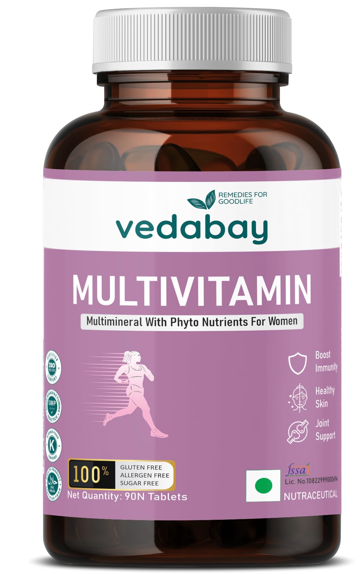 VedabayMultivitamin for Women, 90 Multivitamin Tablets, with Vitamin A, B, C, D, E, K, Calcium, Zinc, Iron, Magnesium, Boosts Immunity, Healthy and Radiant Skin, Joint Support Supplement