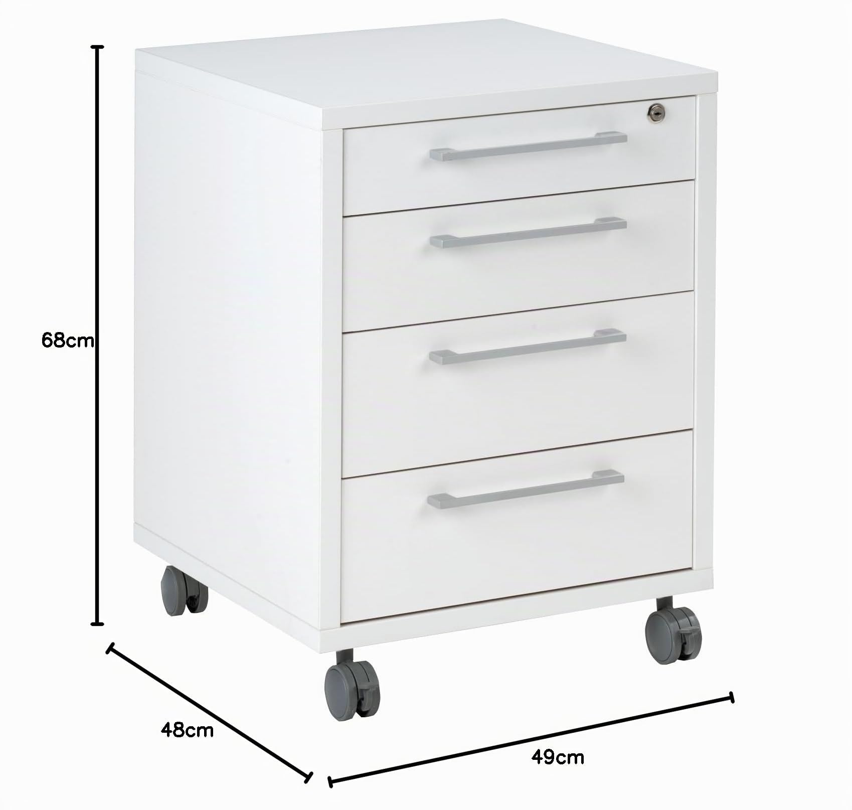 Container Rollcontainer Schubladenschrank | Weiß | 4 Schubladen | Abschließbar