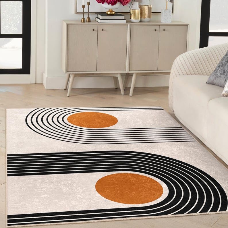 Tapis de couloir géométrique moderne 180x250cm lavable orange