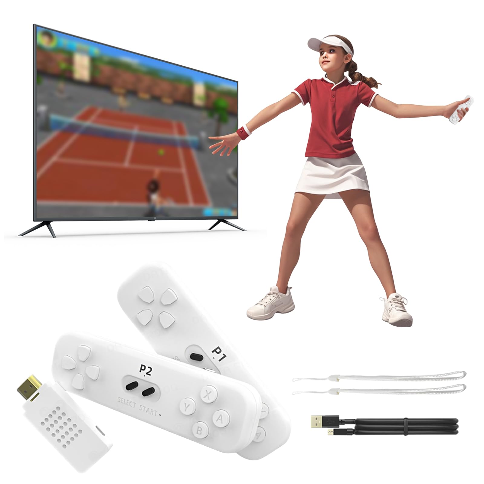 Plug and Play TV Video Game Console - Built-in 1000+ Games, with 2 2.4G Wireless Controllers and Motion Control, Instant Fun for Christmas and Birthday Gifts for Boys and Girls, White