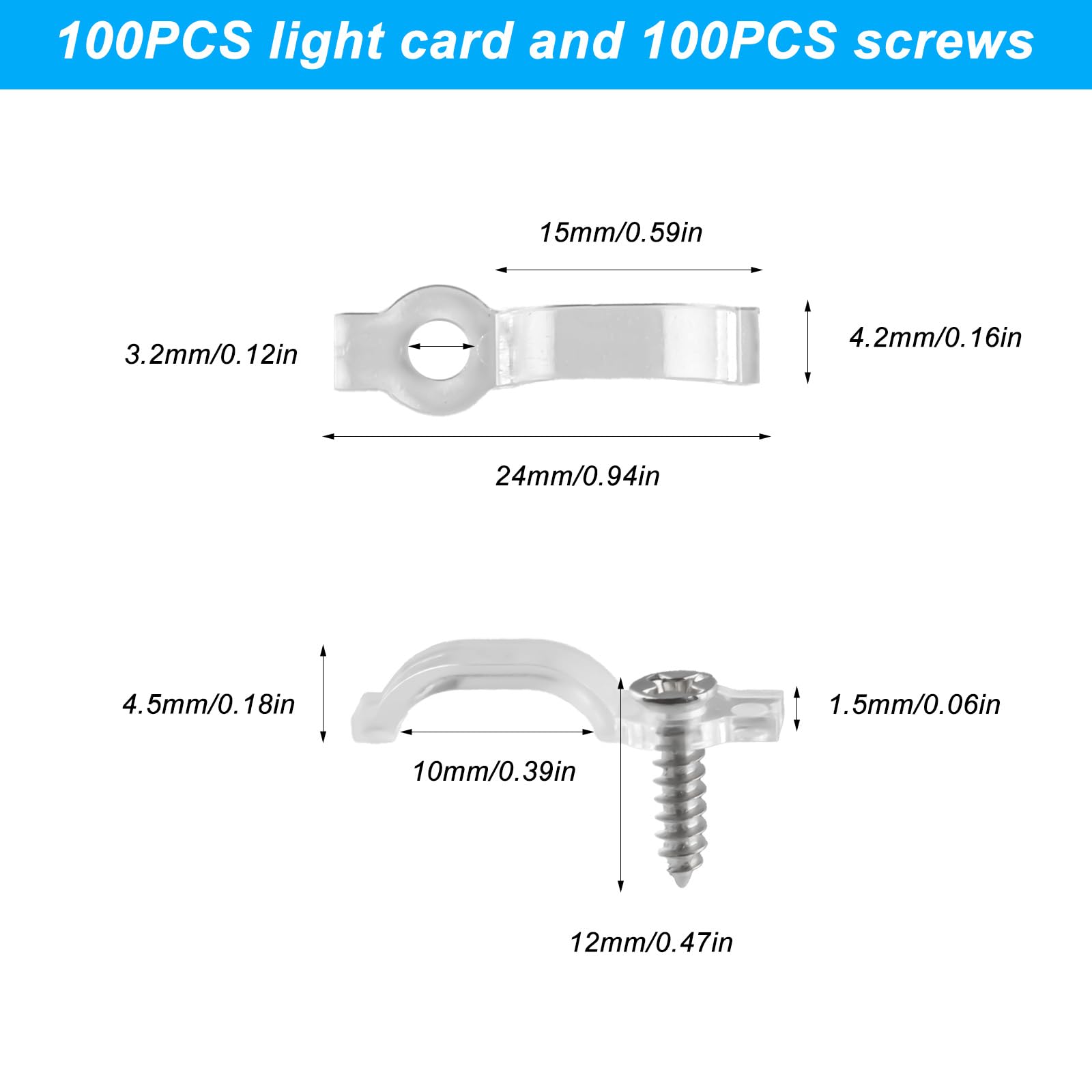 100 Pcs Strip Light Mounting Brackets, 10mm Outdoor LED Strip Light Mounting Clips, Led Light Strip Clips, One-Side Fixing Clips Brackets for 10mm Wide Waterproof Strip Lights, with 100 Screws