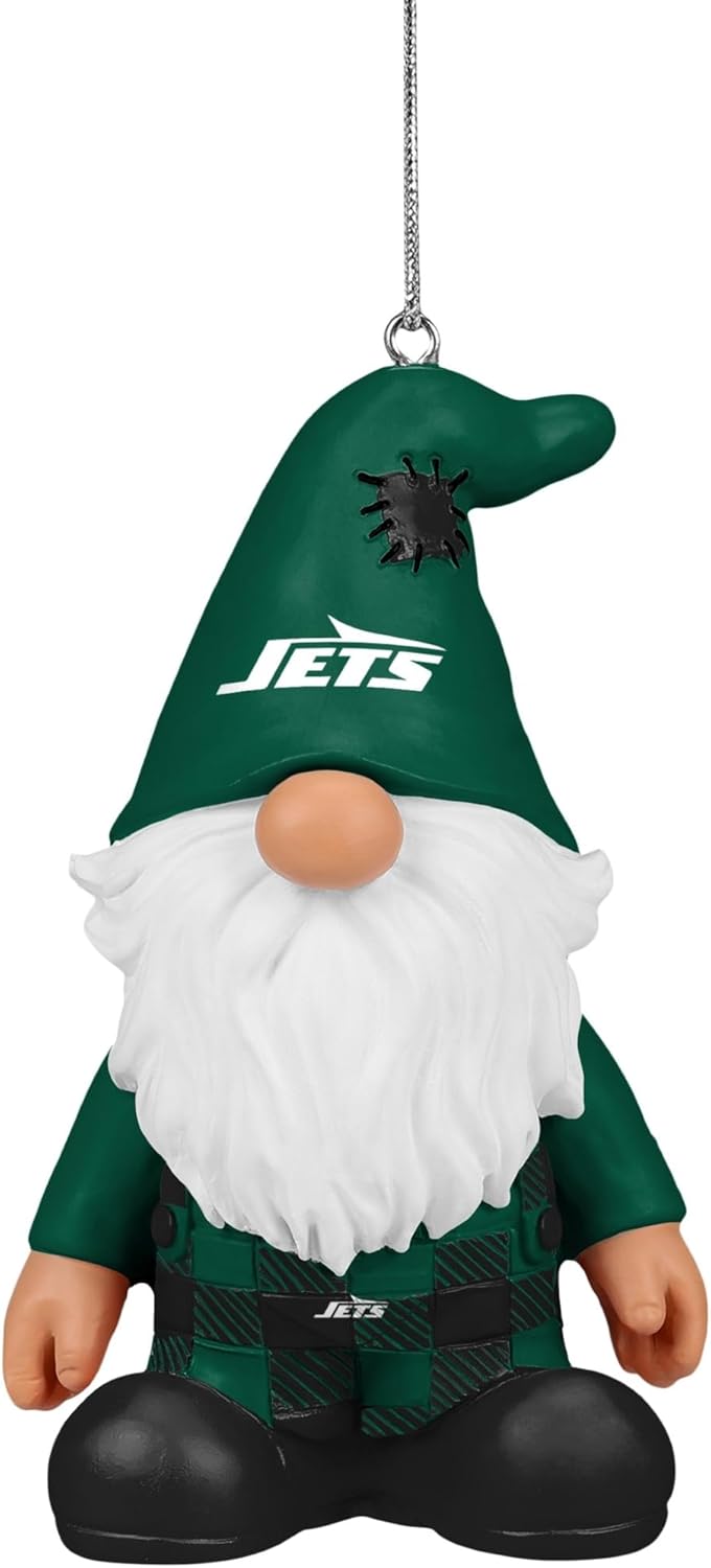 FOCO NFL New York Jets 3.5 Inch Resin Gnome Christmas Ornament - Plaid Overalls