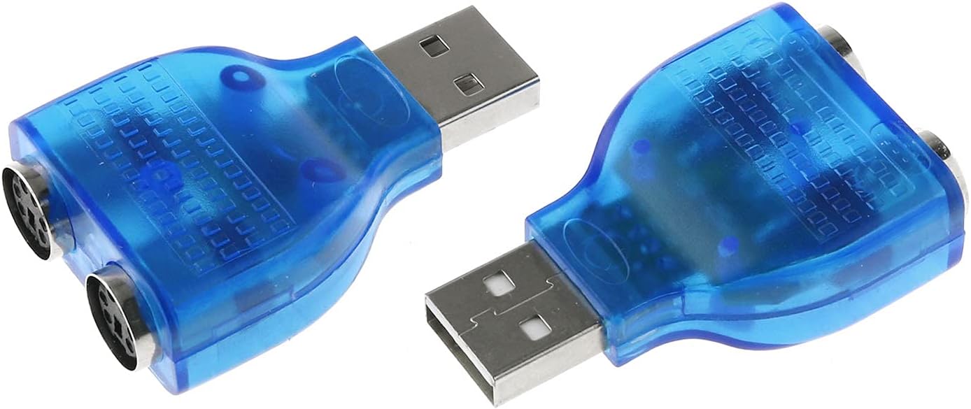 DGZZI USB to PS/2 Converter 2PCS Blue USB Male to Dual PS2 Female Adapter for Keyboard Mouse Connector