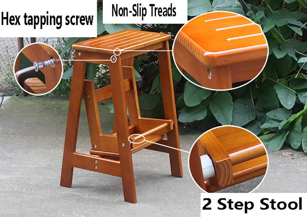 Einfacher und multifunktionaler Tritthocker, zusammenklappbar, Holz, 2 Stufen, Hocker für Kinder und Erwachsene, Innenbereich, Küche, 2 Stufen, Trittleiter, 99,8 kg Kapazität (Farbe: #2), #2