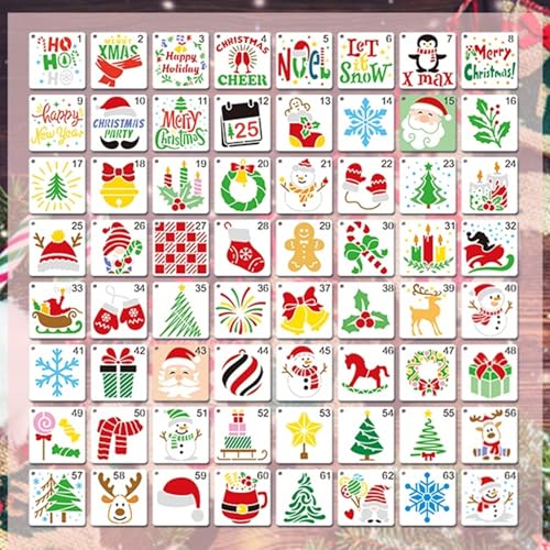 64 Stück Weihnachts Schablonen 7 6 x 7 6 cm Wiederverwendbare Malschablonen für Weihnachten DIY Vorlagen für Fenster Karten Holz und Stoff