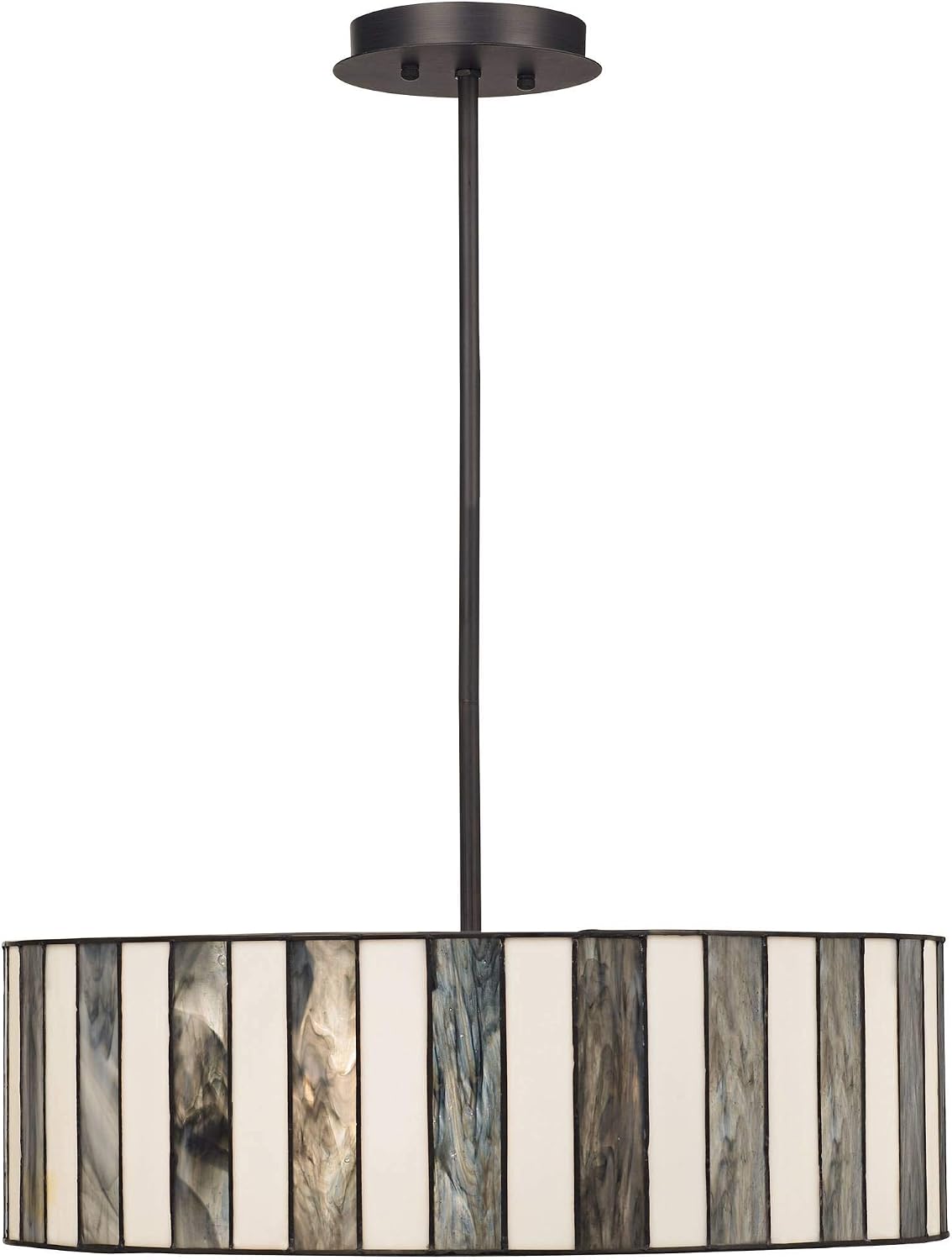 Robert Louis Tiffany Black Tiffany Style Drum Pendant Chandelier 20" Wide Black White Striped Art Glass 4-Light Fixture for Cottage Core Dining Room House Foyer Kitchen Island Entryway Bedroom