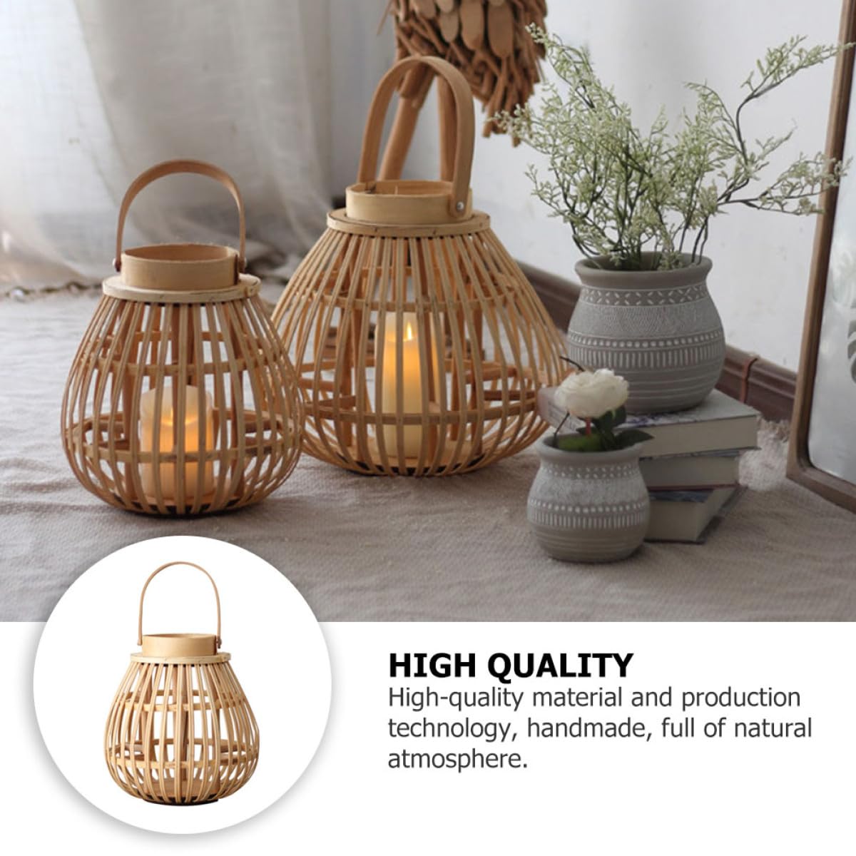 Ciieeo Candelabro de Bambú Artesanal Color Beige Diseño Retro y Linterna Decorativa para Hogar y Fiestas Ambiente Natural y Estilo Estético