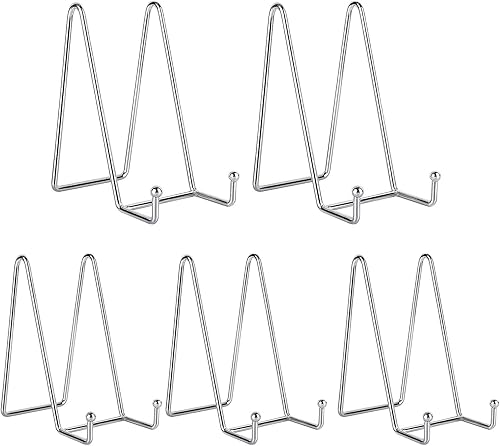 Soportes de placa de 6 pulgadas para exhibición, paquete de 5 soportes para platos, soporte de caballete de marco de metal negro para fotos, libros,