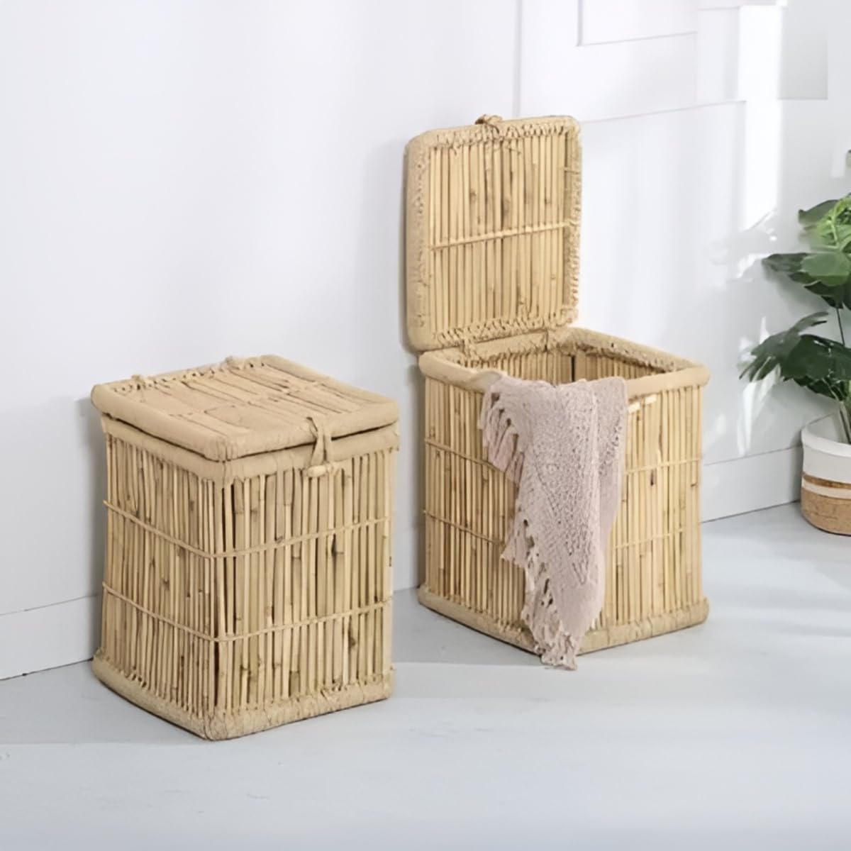 Yuvivaa Laundry Basket For Clothes With Lid | Rustic Laundry Box For Dirty Clothes | Baby Kids Toys Organizer Storage Box | Picnic Hamper Basket With Sitting | (Handmade Bamboo Cane Wood) (B09JGP8RRC) Amazon Price History, Amazon Price Tracker