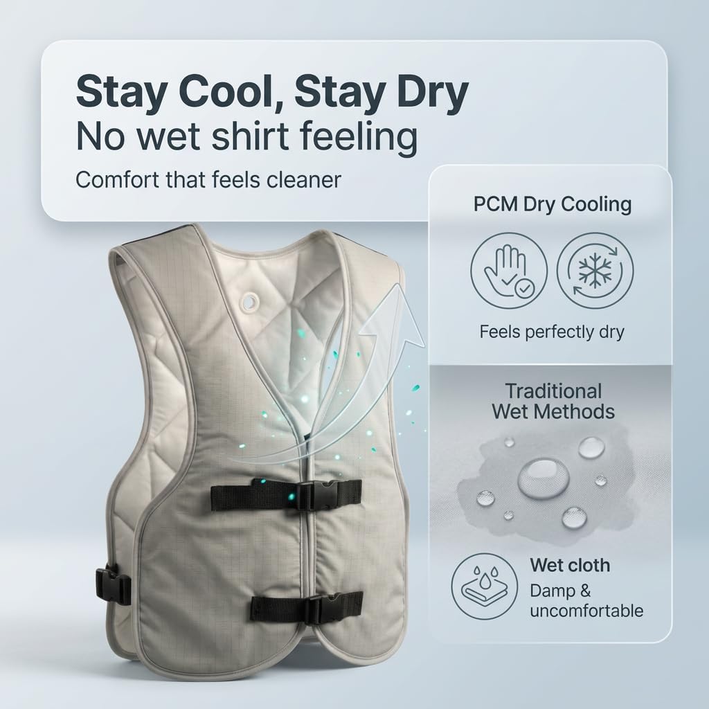 PCM Ice Vest for Men and Women - Adjustable Cooling Vest - Freezes in 30 Min - Special Phase Change Material (PCM) that Freezes Anywhere Under 64Deg - Off White