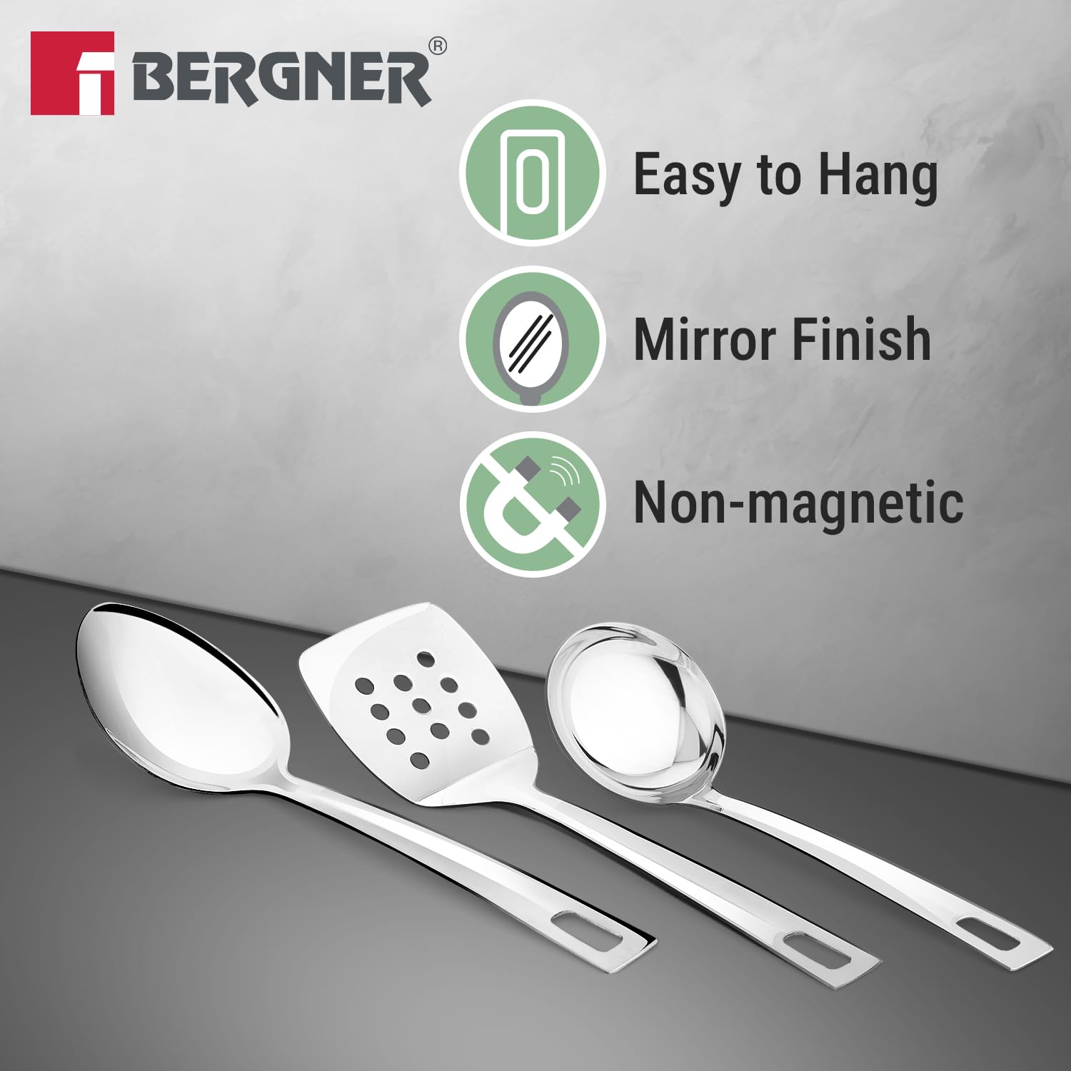 3x Serving Tools: Includes 1 Turner, 1 Ladle, and 1 Serving Spoon (compatible with the steel surface).