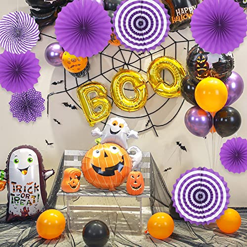 Image of LRCXL 12PCS Party Hanging Paper Fans Set, Fiesta Round Pattern Paper Garlands Decoration Party Supplies for New Year Baby Shower Birthday Wedding Graduation Events Accessories(Purple)