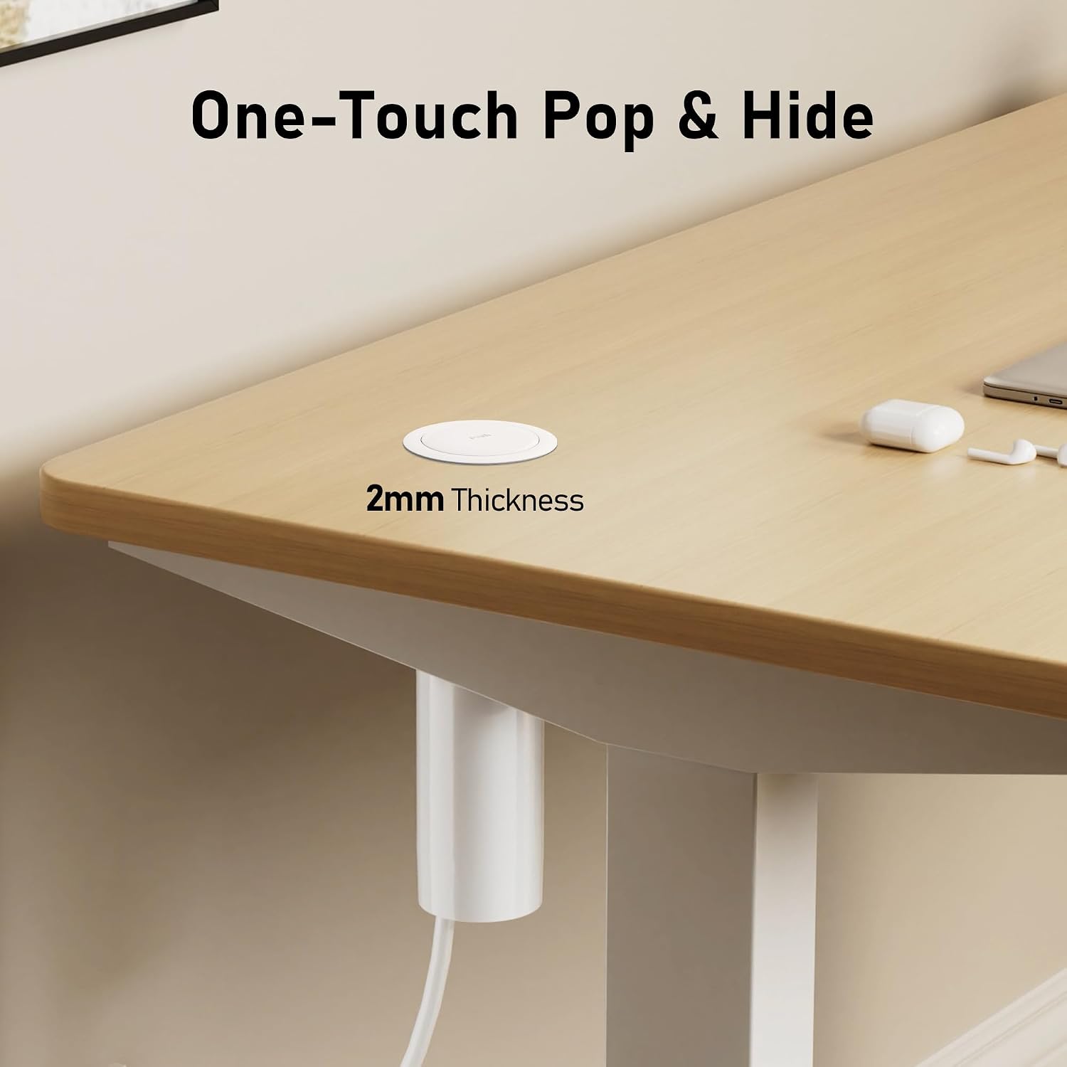 VILONG Pop Up Outlet for Countertop,Recessed Power Strip 2.5-Inch Hole,Tamper Resistant Receptacle,65W USB C,4 Outlets,Space Saver for Kitchen,Office Desk,14 AWG Extension Cord,ETL Listed (White)