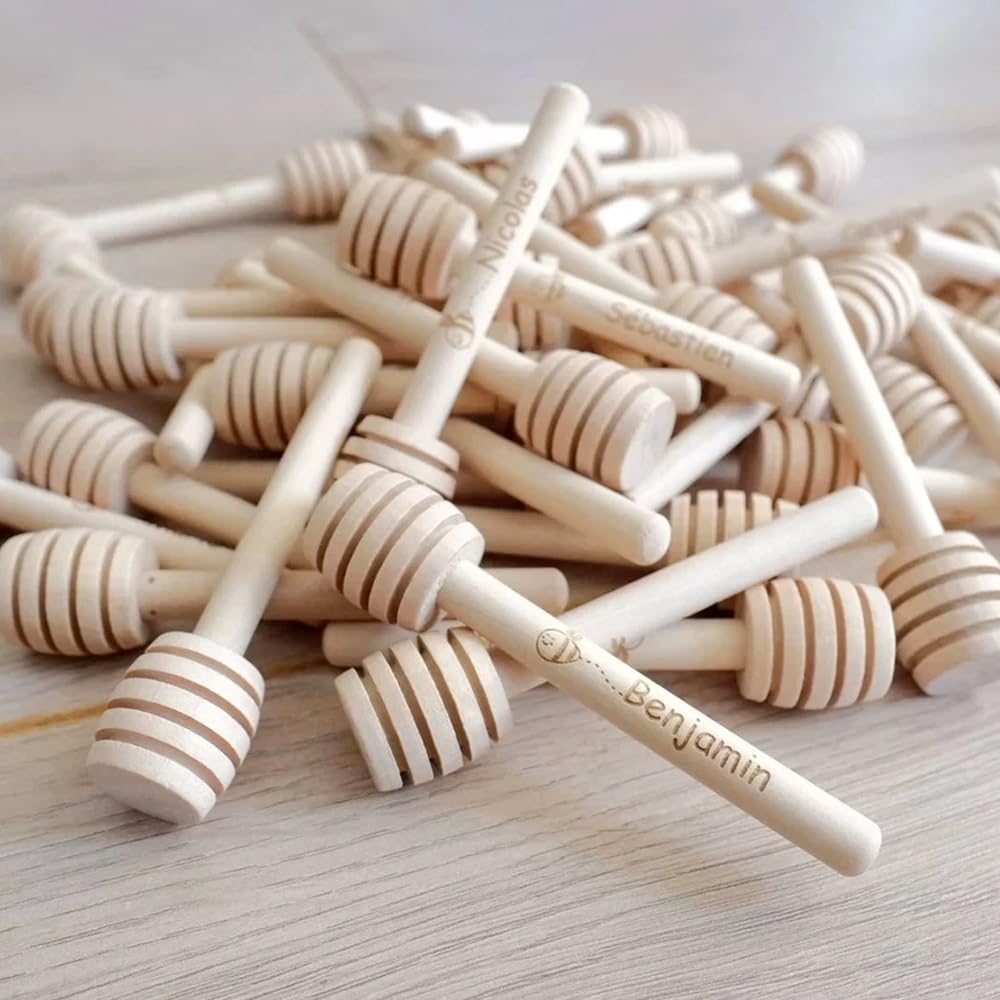 Bastoncini for Miele in Legno Personalizzati, Cucchiaio in Legno for Miele, Nome Personalizzato, Data, Regali for Feste di Nozze, Utensili da Dessert, cucchiai in Legno Ape(30pcs,10cm)