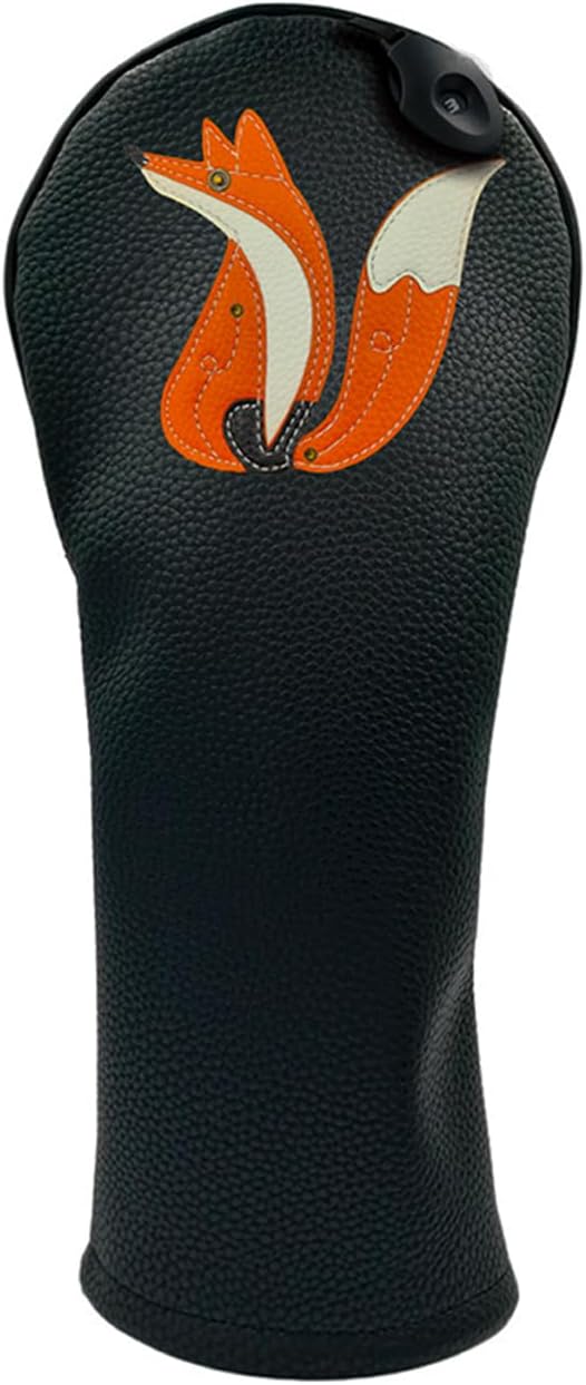 Fox PU Leather Golf Club Covers Driver Headcovers Fairway Woods Hybrid Protector with Interchangeable Number Tag
