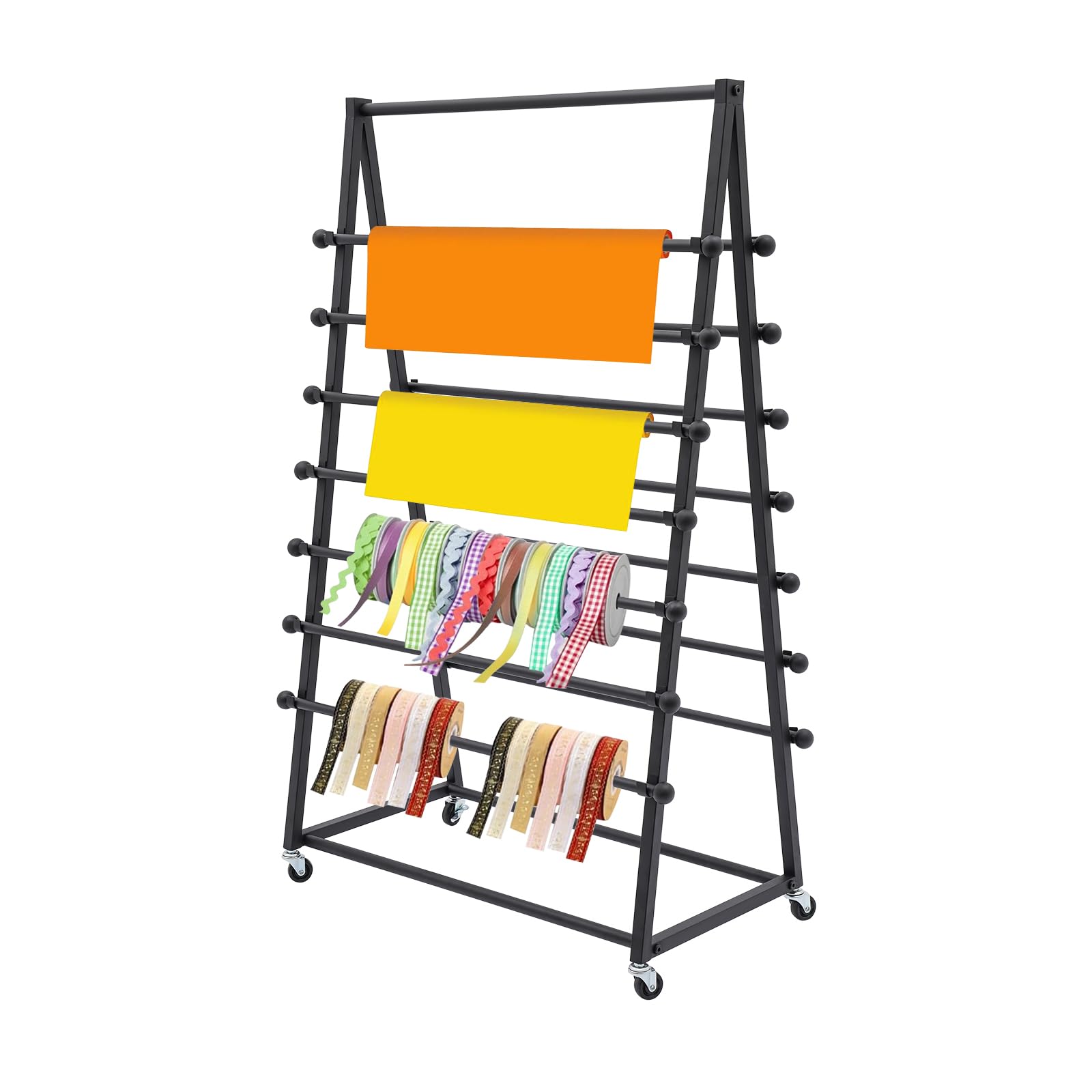 Ribbon Holder Organizer Rack with Wheels,15 Tier Metal Ribbon Spool Stand Organizer Wrapping Craft Ribbon Storage Shelf for Arts & Crafts Craft Room Cake Shop Florist Arts Wrapping