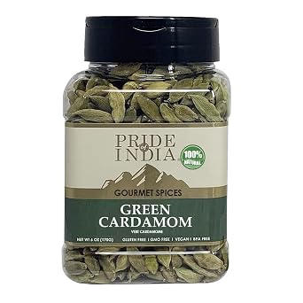Pride of India Green Cardamom Whole 6 oz | Elaichi Pods for Sweet & Savoury Dishes | Bold & Intensely Aromatic Indian Spice for Curry, Biryani, Masala Tea, Baking, Drinks & Desserts