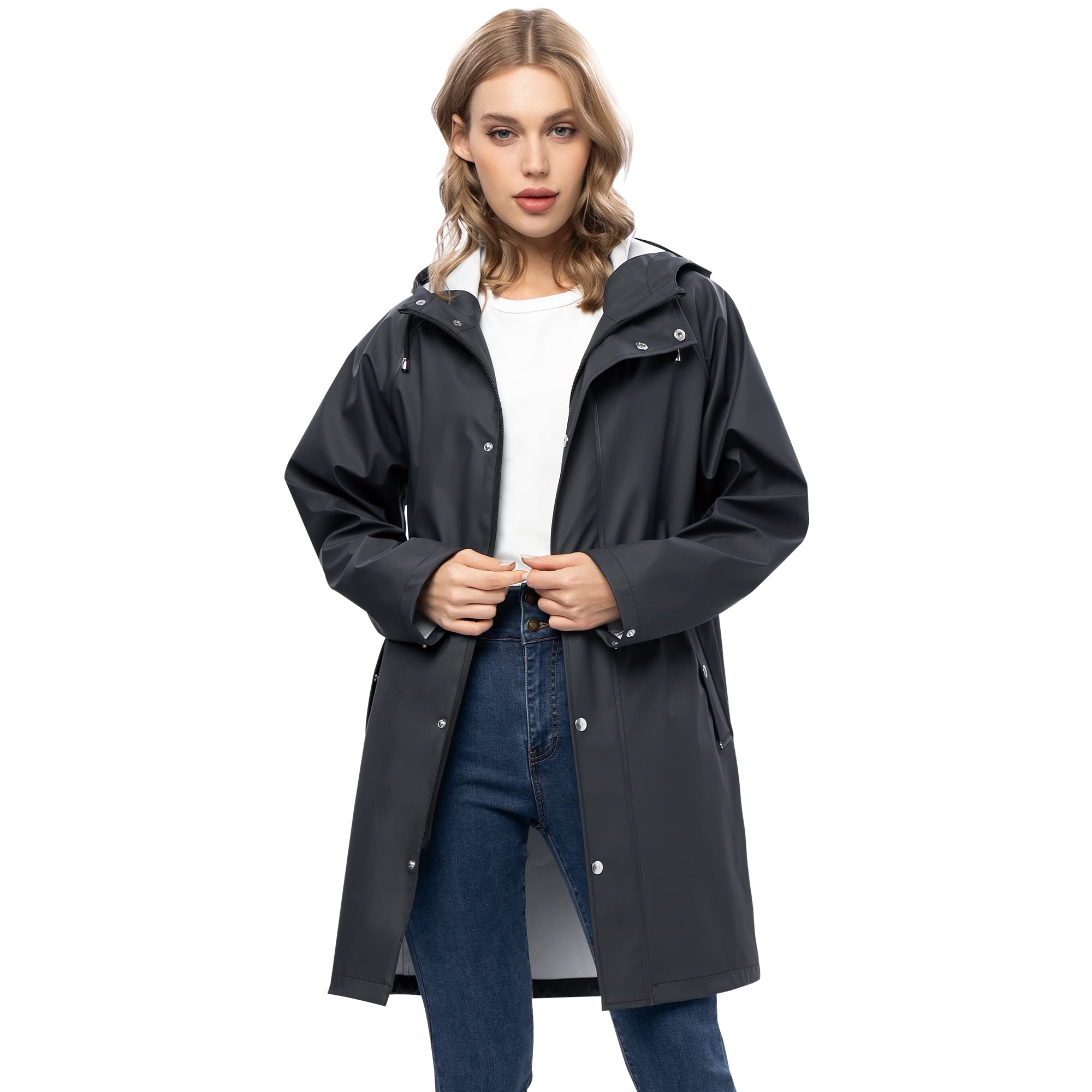 UNIQUEBELLA Regenjacke Damen Wasserdicht Regenmantel Mit Kapuze Winddicht Wetterfest Übergangsjacke Atmungsaktiv Mantel Jacke Outdoor