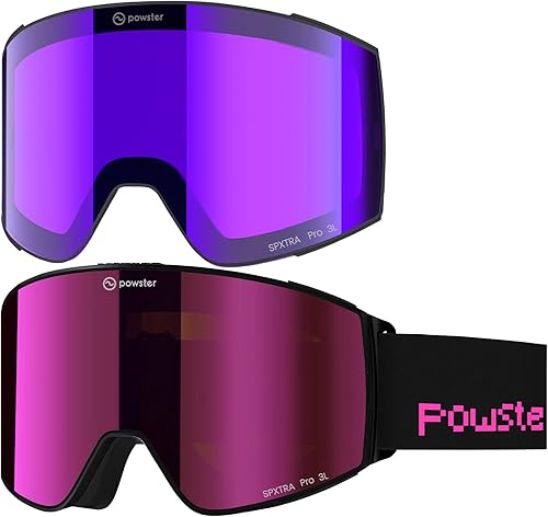 Miniatura 11 de Powster - Gafas de esquí OTG, gafas de snowboard, lente magnética intercambiable, sin marco, protección UV, antiempañamiento, para patinaje sobre