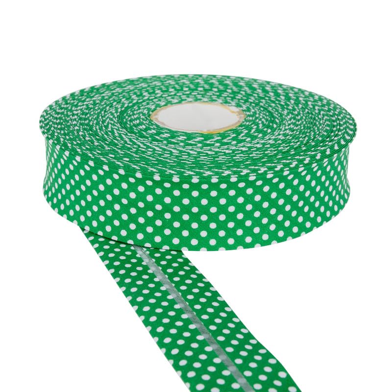 Polka Dot Bias Binding Tape 30mm Cotton Twill Tape for Sewing, Bias Binding, Bunting, Binding & Bias Tape, Versatile Sewing Accessory - Ideal for DIY Craft Projects (EmeraldGreen,25) -Craft Queen LTD