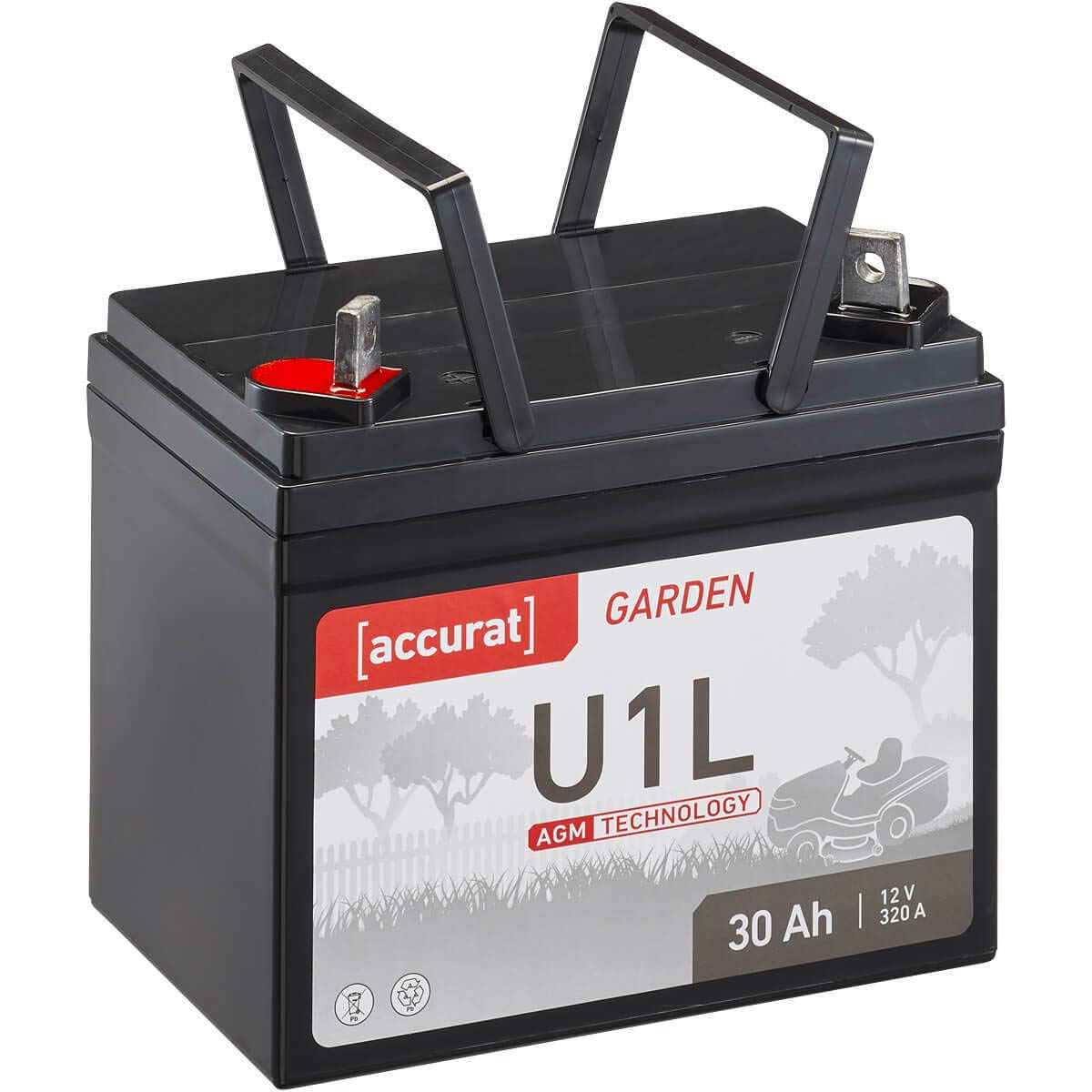 Accurat Motorradbatterie U1L- 12V, 30Ah, 320A, AGM, 30% mehr Kapazität, gasungsfrei, wartungsfrei, zyklenfest,vollverschlossen- VRLA Rasentraktor-Batterie, Starterbatterie für Aufsitzmäher,Frontmäher