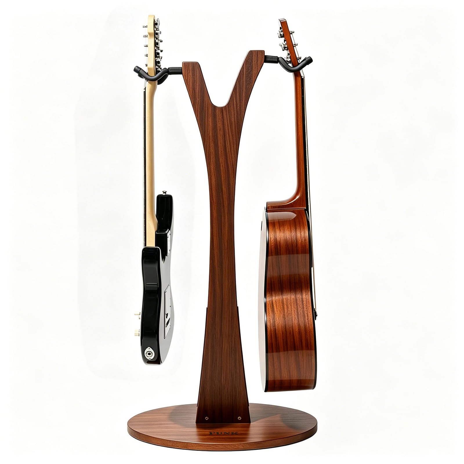 PUNK Soporte doble para guitarra, 2 soportes ajustables para guitarra, 2 soportes para guitarra eléctrica acústica, bajo, soporte de madera para múltiples guitarras, fácil de montar (nogal)