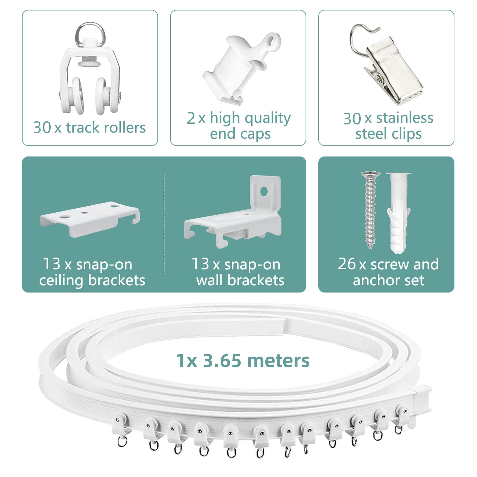 Ceiling Curtain Track,Flexible Bendable Curtain Rails and Fittings Curved Wall Mounted for Bay Window Shower Bathroom RV - Image 2