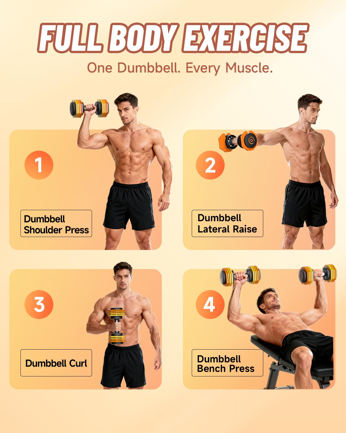 Adjustable Dumbbells Set 22.5LB Pair, 1-Sec Fast Adjustable 5 Free Weights, Premium Comfort Non-slip Metal Handle, Compact Size for Full Body Home Workout