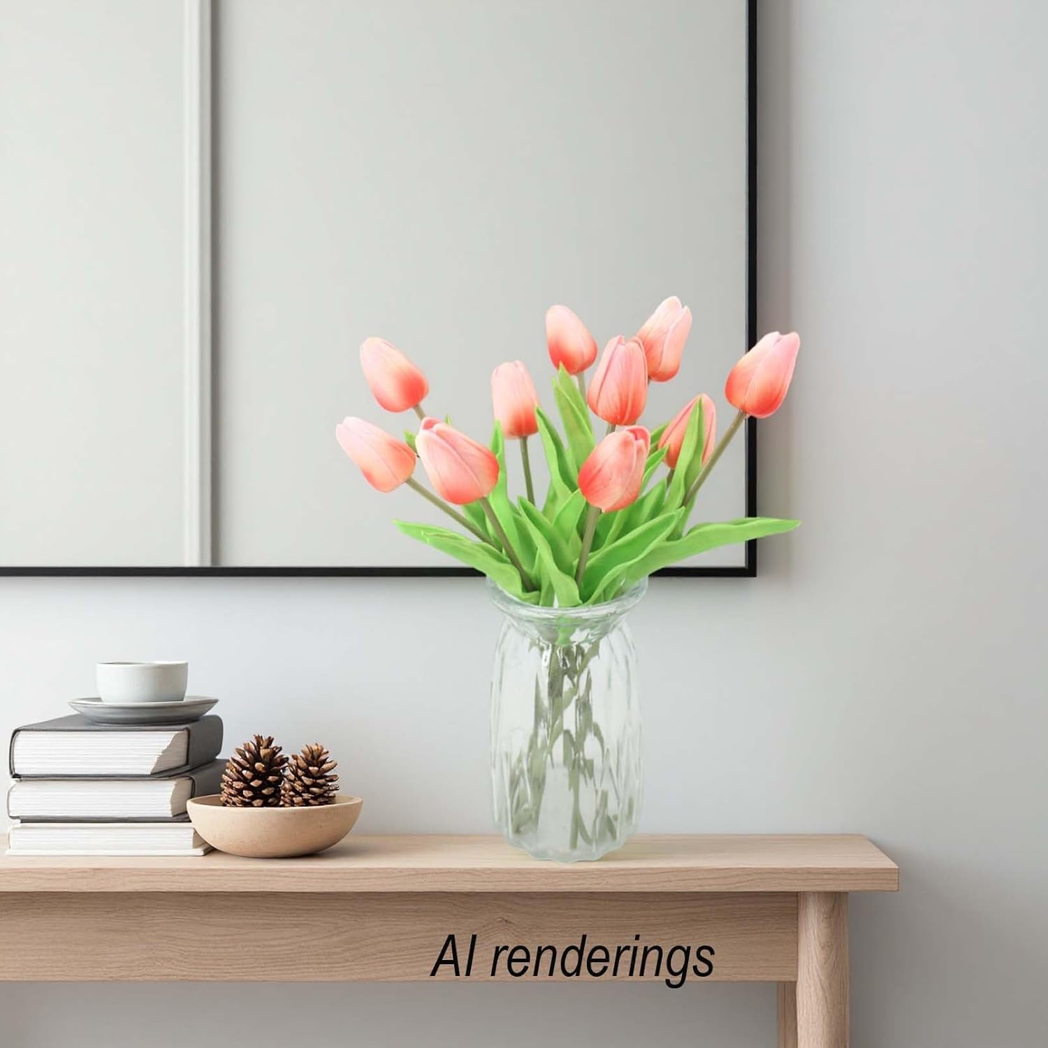 Artificial Flowers 10 Heads Mini Real Touch Artificial Tulip for Home Wedding Party Centerpiece Decoration (Grapefruit Pink) - Image 2