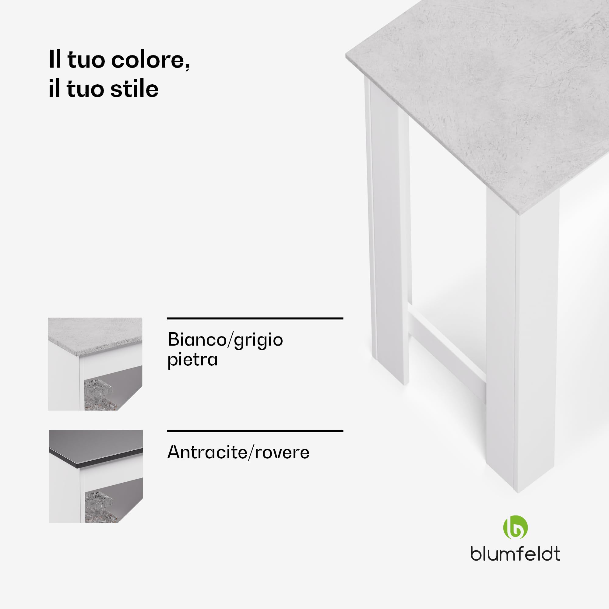 blumfeldt Tavolo Bar, Tavolo da Bar Alto per Cucina 110 cm con 3 Ripiani Regolabili, Tavolo Alto da Esterno Facile da Assemblare, Tavolo Bar Cucina a Isola, Rivestimento in Melamina Facile da Pulire