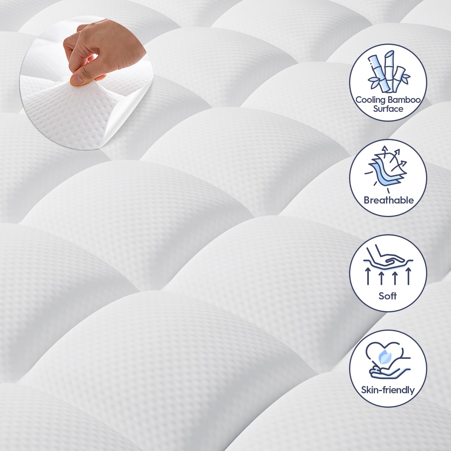 ELEMUSE Cubrecolchón de espuma viscoelástica de doble capa de 3 pulgadas, espuma de gel refrescante de 2 pulgadas, almohadilla suave de 1 pulgada, cubrecolchón de alivio de presión para habitación de