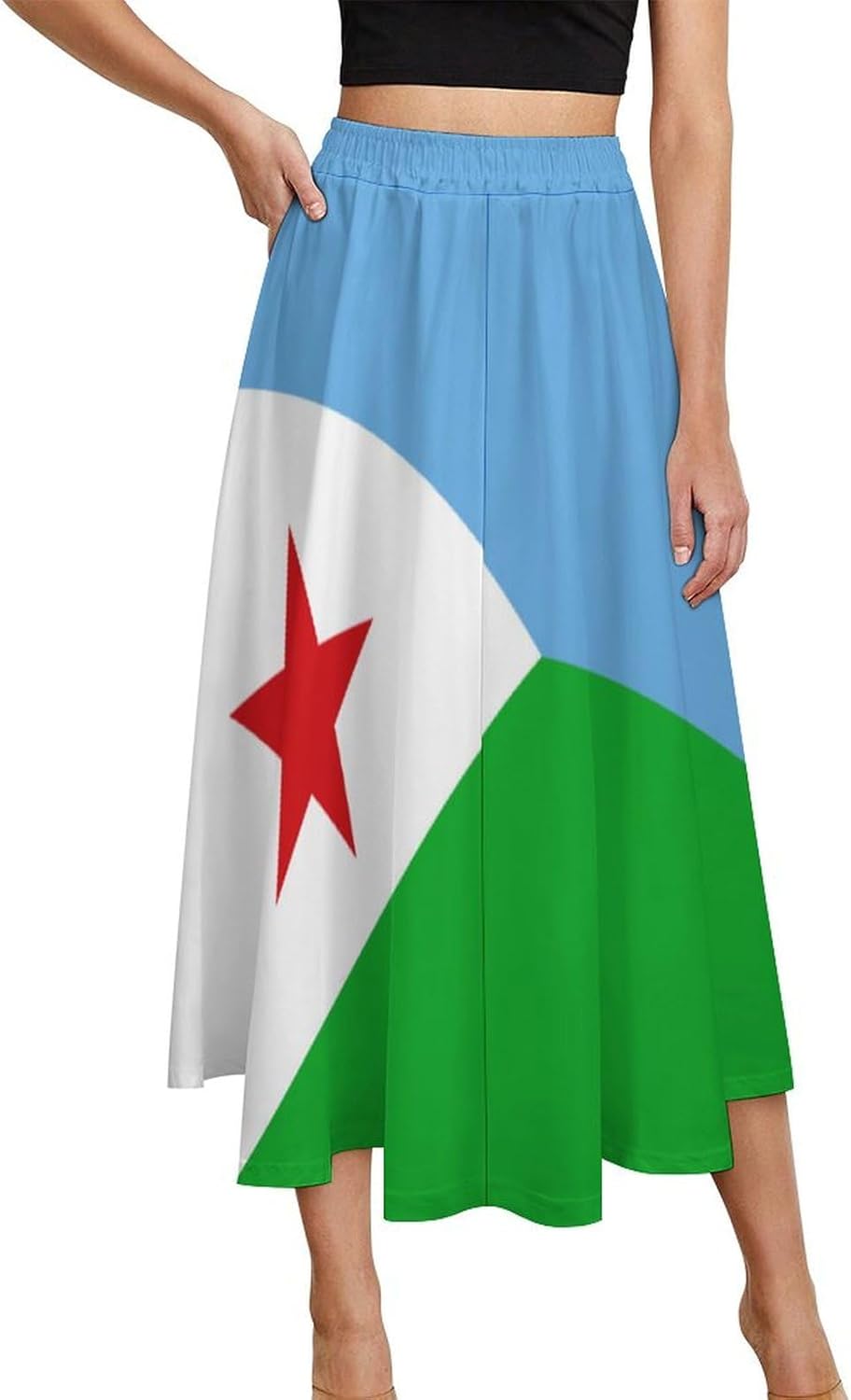 Linkasi Central African Republic Flag Women's High-Half Length Skirt Waisted Pleated A-line Skirts