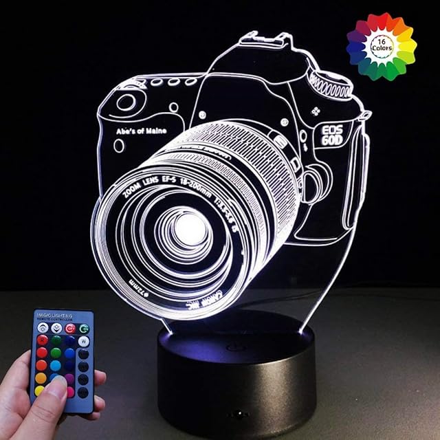 3D Camera Night Light USB Powered Remote Control Decor Table Desk Optical Illusion Lamp 7/16 Color Changing Lights LED Table Lamp Xmas Home Love Brithday Children Kids Decor Toy Gift