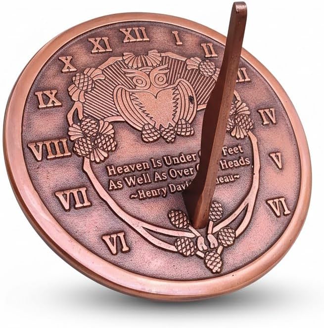 Solid Metal Thoreau Garden Sundial, Cast Iron with Verdigris Finish