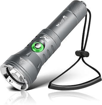 WINDFIRE Dive Lights Scuba Diving Flashlight, High-Powered Waterproof Flash Light with Power Indicator, 4 Modes, 12 Beam Angle, Underwater Scuba & Snorkeling Torch for Diving Grey