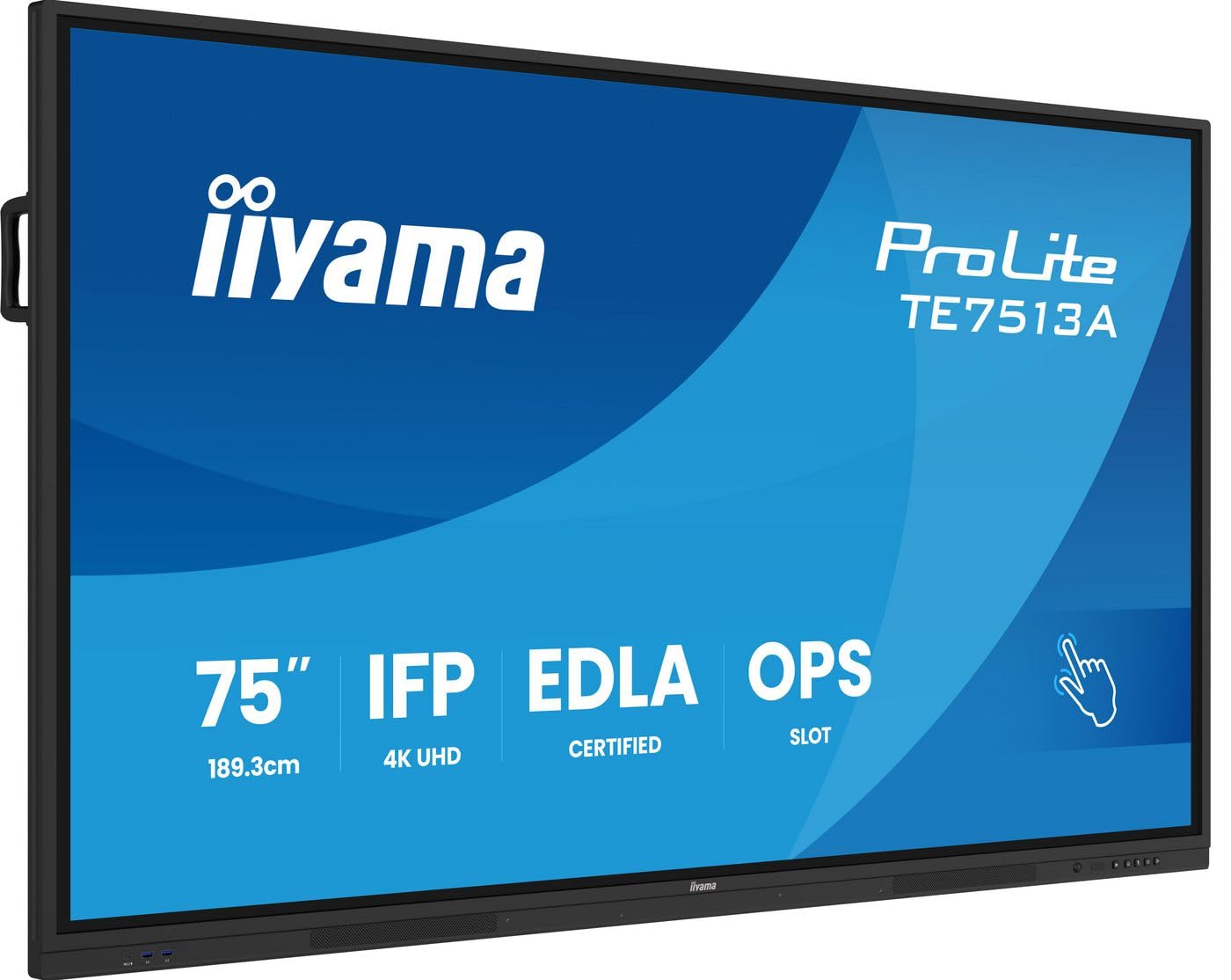 iiyama Prolite TE7513A-B1AG 189,3 cm 75" IPS LED Gran Pantalla 4K UHD 40 Puntos Táctiles PureTouch-IR HDMI DP USB-C USB3.2 RS-232c RJ45 HDMI-out 7H Ops WiFi Android 14 OS iiControl NFC Antireflejos