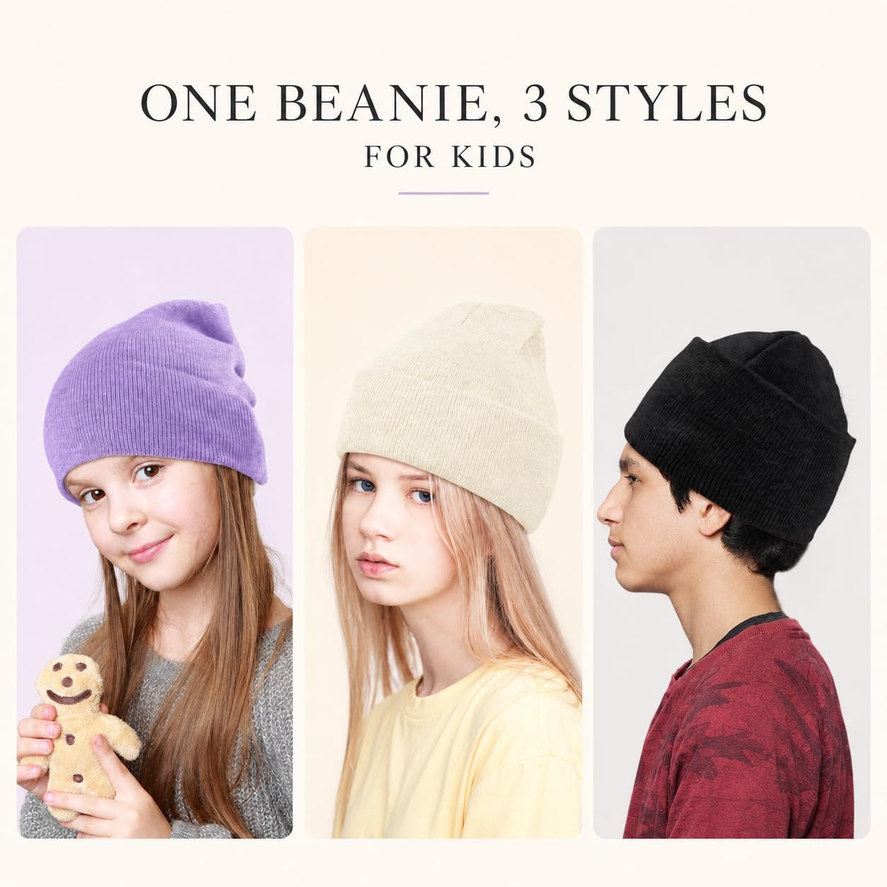 MENOLY 4 Pack Winter Beanies Stretch Knit Beanie Hat Cap for Girls Boys, 4 Color