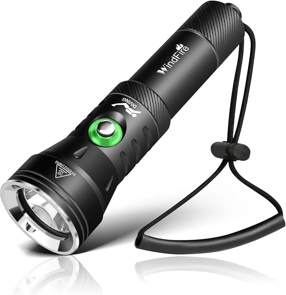 WINDFIRE Dive Lights Scuba Diving Flashlight, 6000LM Underwater Flashlight, IPX8 Waterproof Flashlight with Power Indicator, 4 Modes Dive Torch with Rechargeable Battery for Night Diving