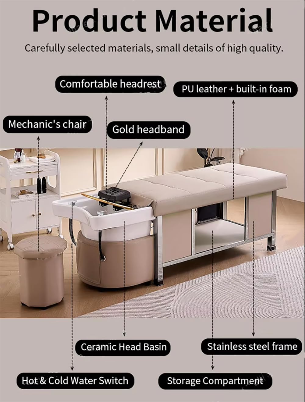 Salon-Haarwaschliege mit Wasserzyklus und maschinenloser Lampe