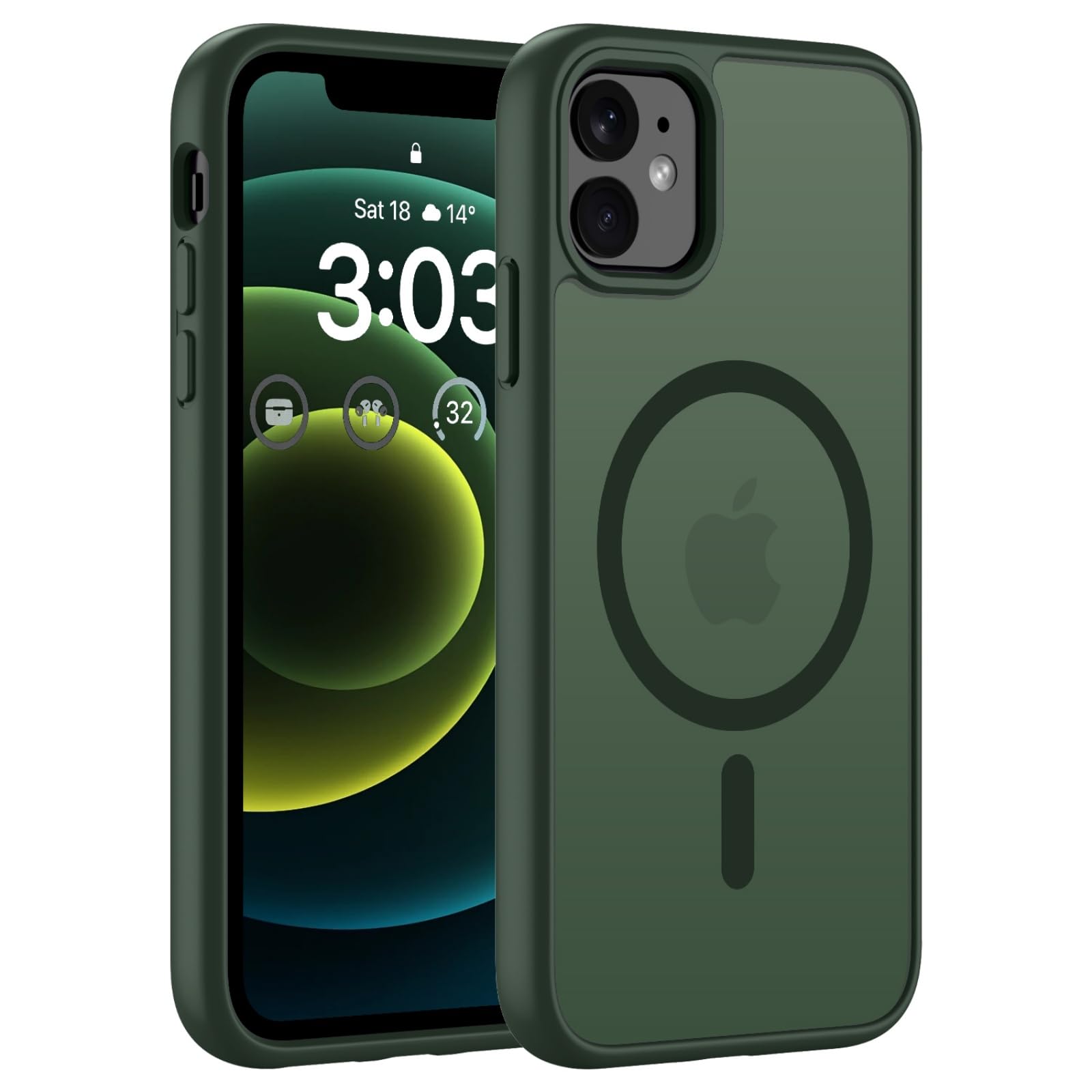 ORDA für iPhone 12 Hülle 6.1 Zoll Kompatibel mit MagSafe,Magnetisch Handyhülle für iPhone 12 Pro Case Durchscheinende Matt Rückseite für iPhone 12/12 Pro Dünn Stoßfest Schutzhülle Grün