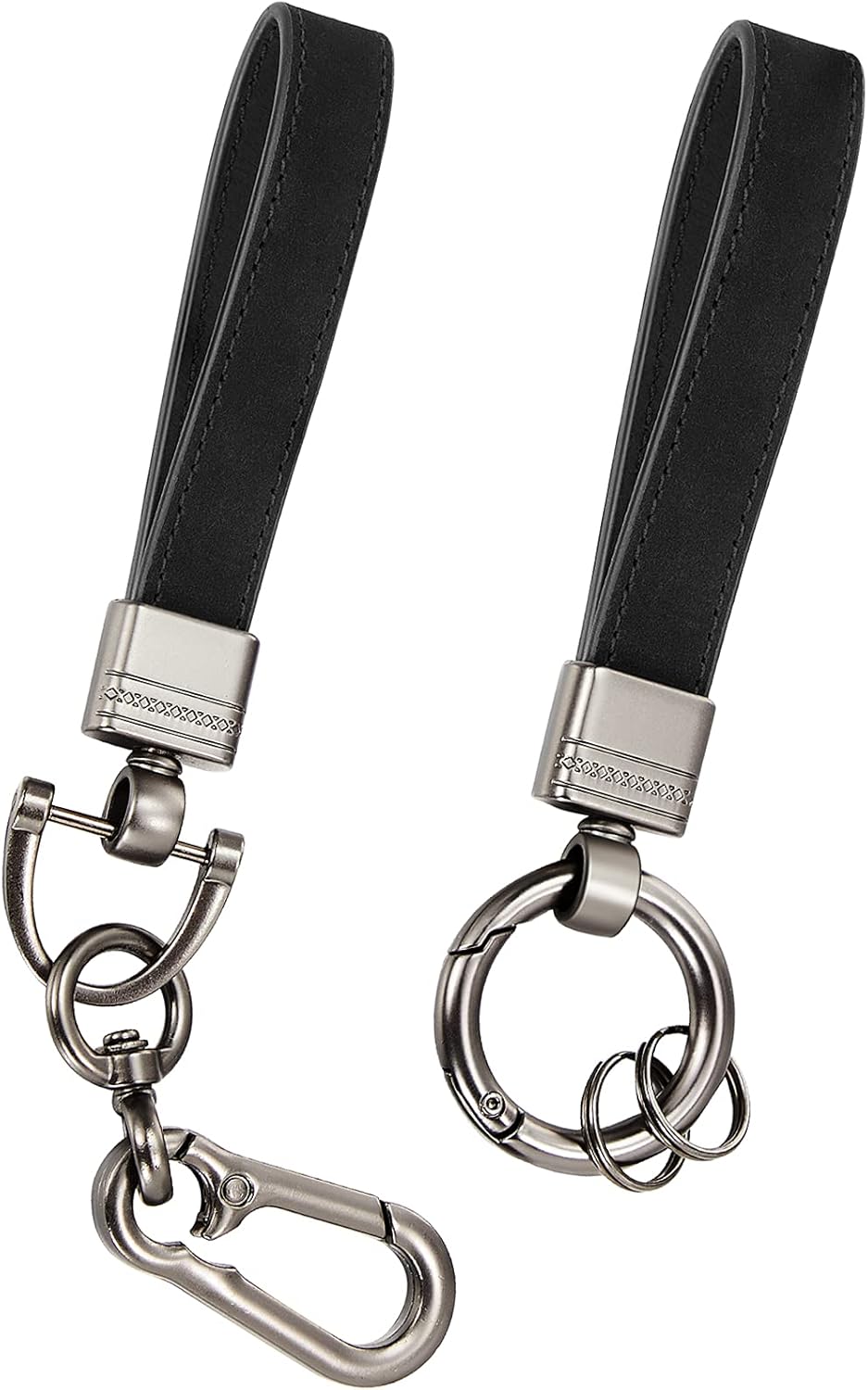 2 Pieces Genuine Leather Car logo Keychain Car Key Rings Black Keyring