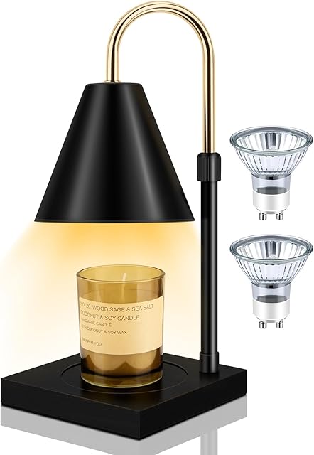 Candle Warmer with Timer, Candle Warmer Lamp Dimmable and Adjustable Height Candle Lamp Warmer Compatible with Jar Candles for Home Decor Electric Wax Melter Warmer, Wood Base (Black)