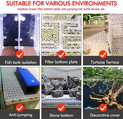 xianzhanEU 8 Pcs Hochdichte Aquarium-Gitterplatte, Fisch Tank Teiler, Aquarium-Trennwand, Kunststoffgitter Platte für Aquarium Unten Box, mit 16 × Divider Saugnapf (Weiß)