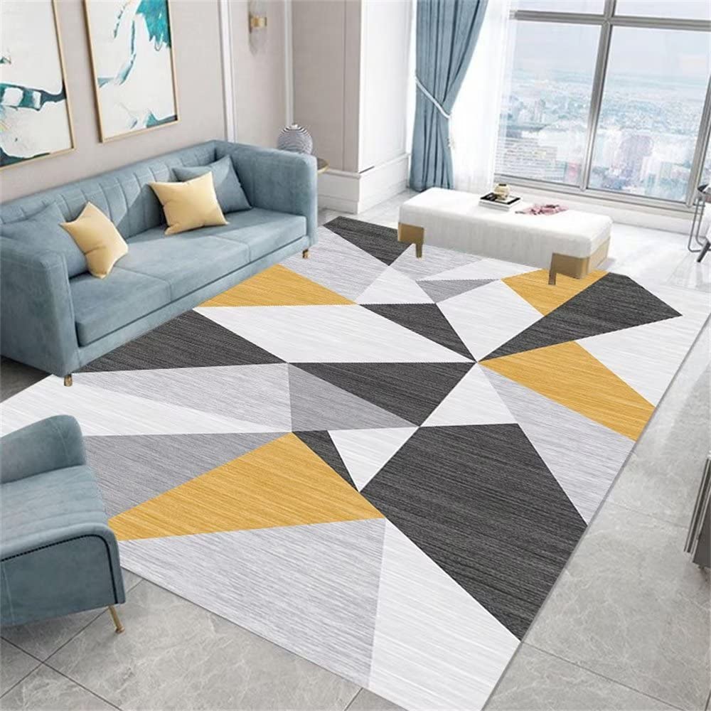 Tapis balcon exterieur et salon lavable géométrique jaune gris