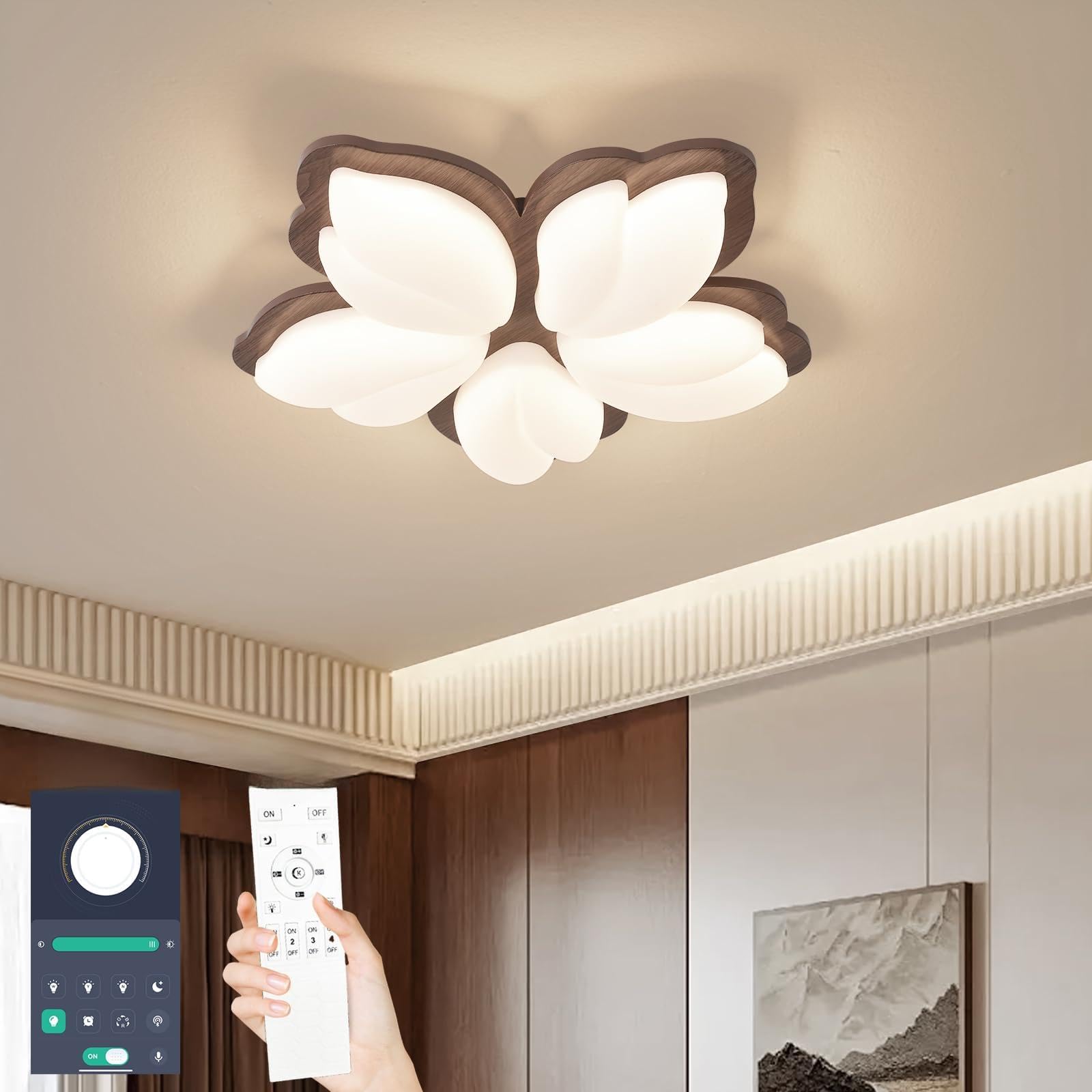Naroume Smart Dimmable LED Ceiling Light, 6580LM 5-Light Modern Acrylic White Flower Ceiling Lamp with Remote Control & APP, (5-50) x2W for Living Room Bedroom Dining Room