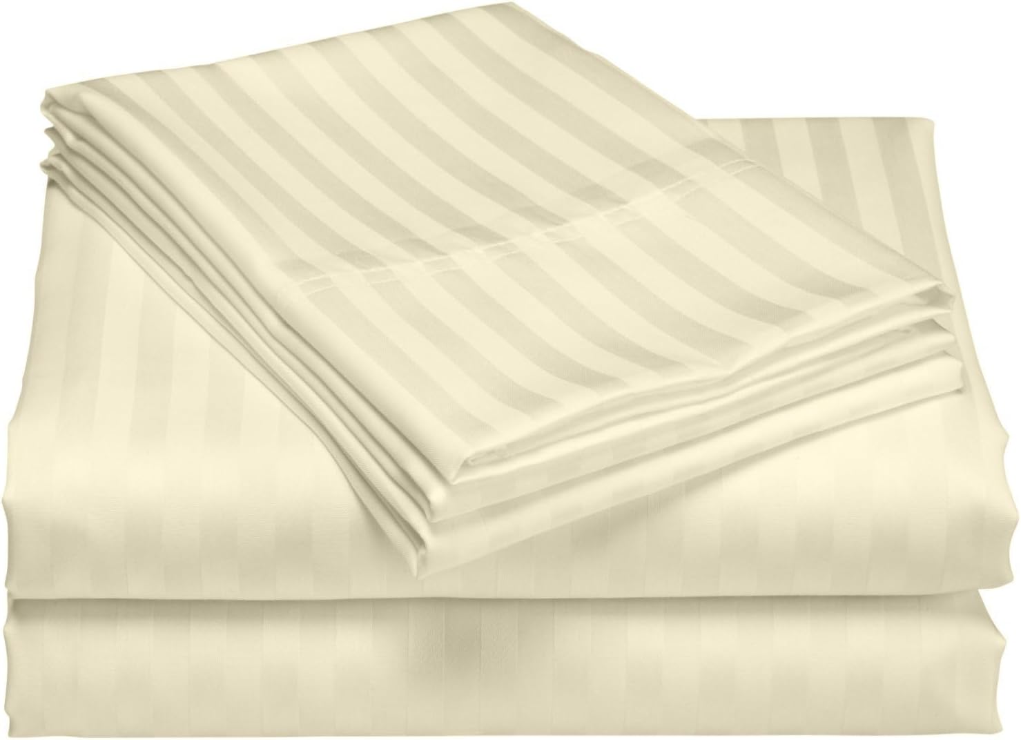Fresh Home Collection 1000 Thread Count 100% Egyptian Cotton Deep Pocket Dobby Striped Sheet Set (King, Ivory)