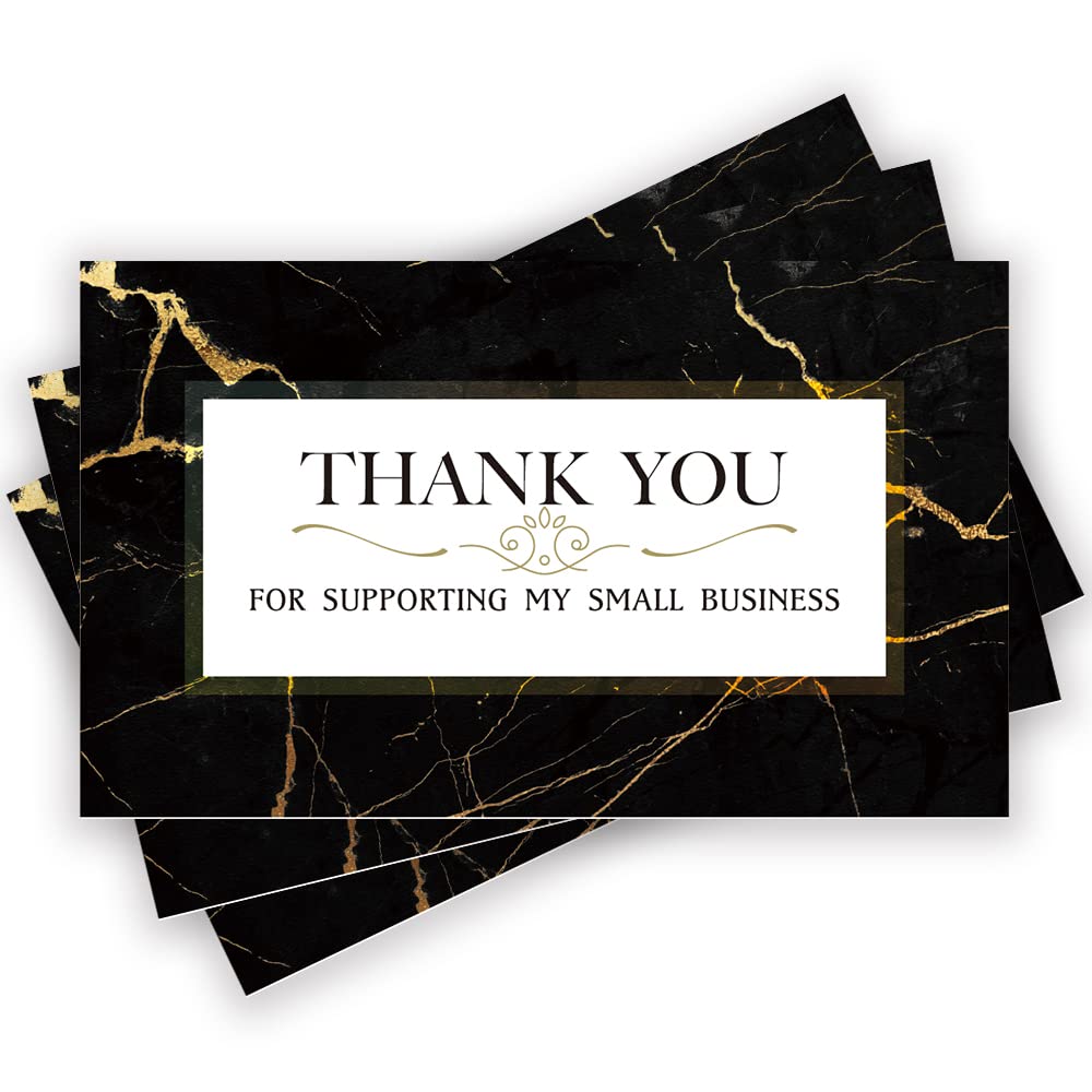 50 Pcs Black Bright Gold Marble Design Thank You Cards Thank You for Supporting My Small Business Cards (3.5“x 2“), Retail Store, Handmade Goods, Customer Package Inserts, Back Blank, exquisite design